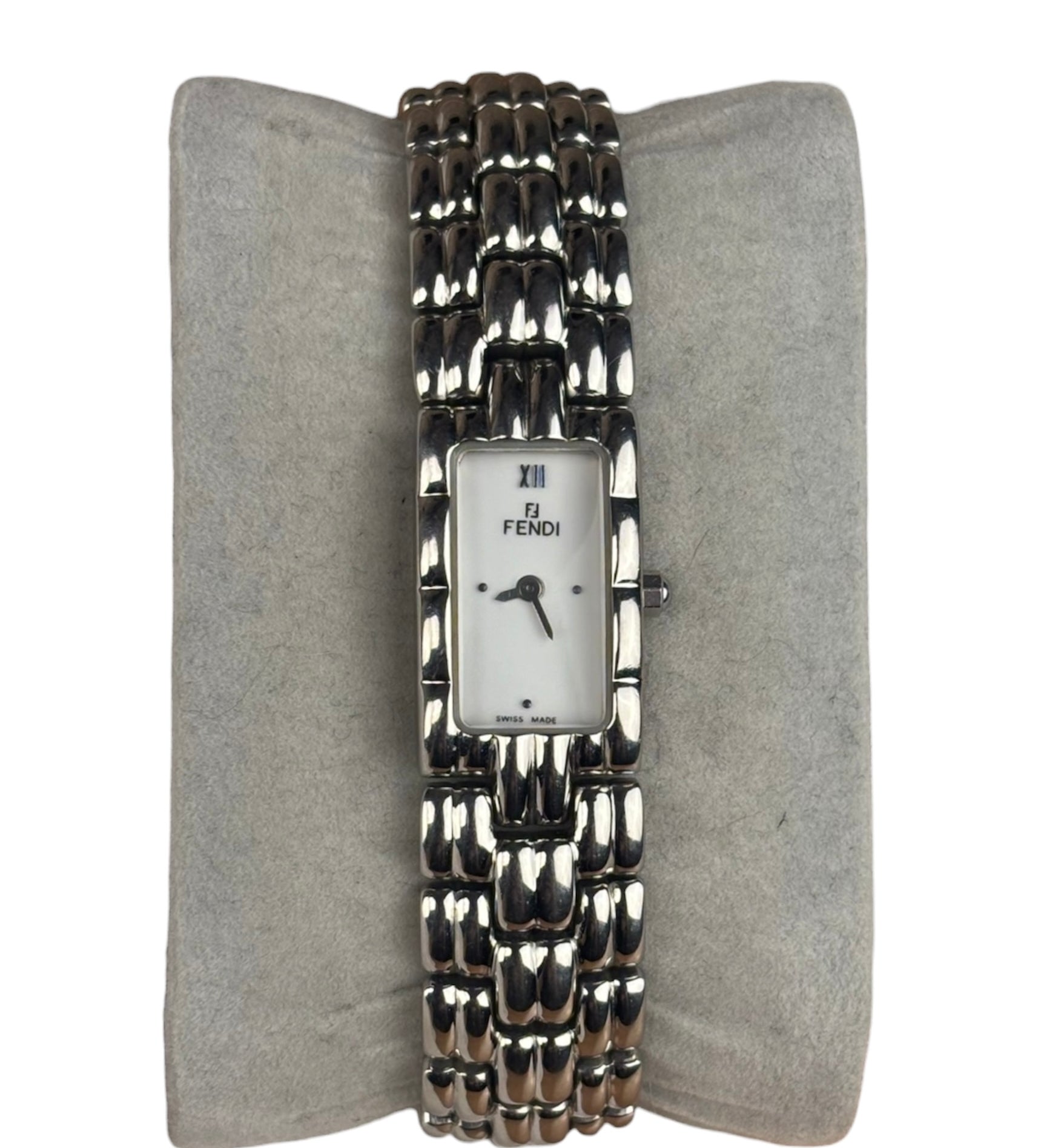 Fendi White Rectangular Dial Stainless Steel Band