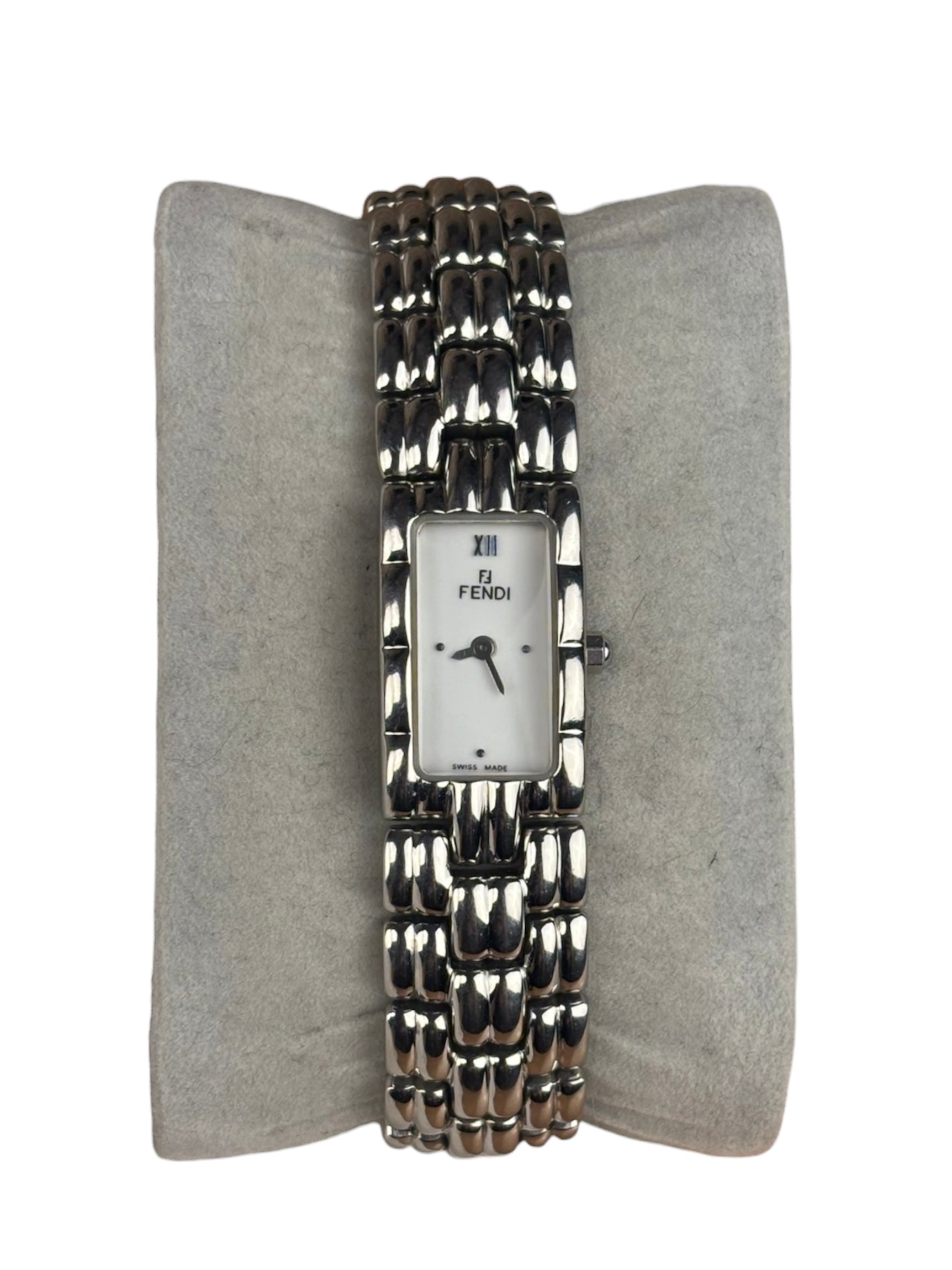 Fendi White Rectangular Dial Stainless Steel Band