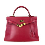 Hermes Kelly 32 Courchevel Rouge Vif Gold Handbag 1997