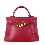 Hermes Kelly 32 Courchevel Rouge Vif Gold Handbag 1997