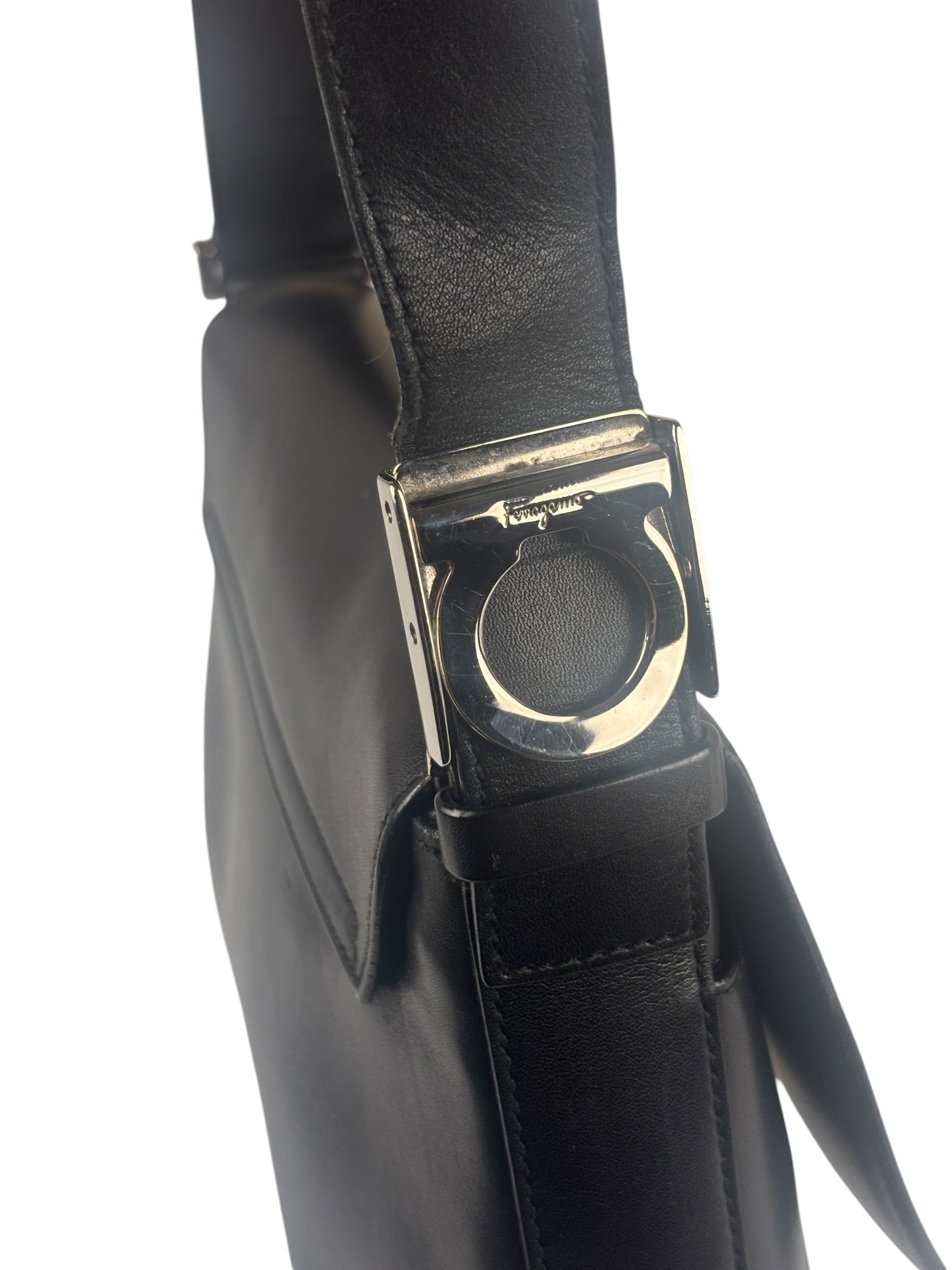 Ferragamo Vintage Black Leather Flap Shoulder Pochette