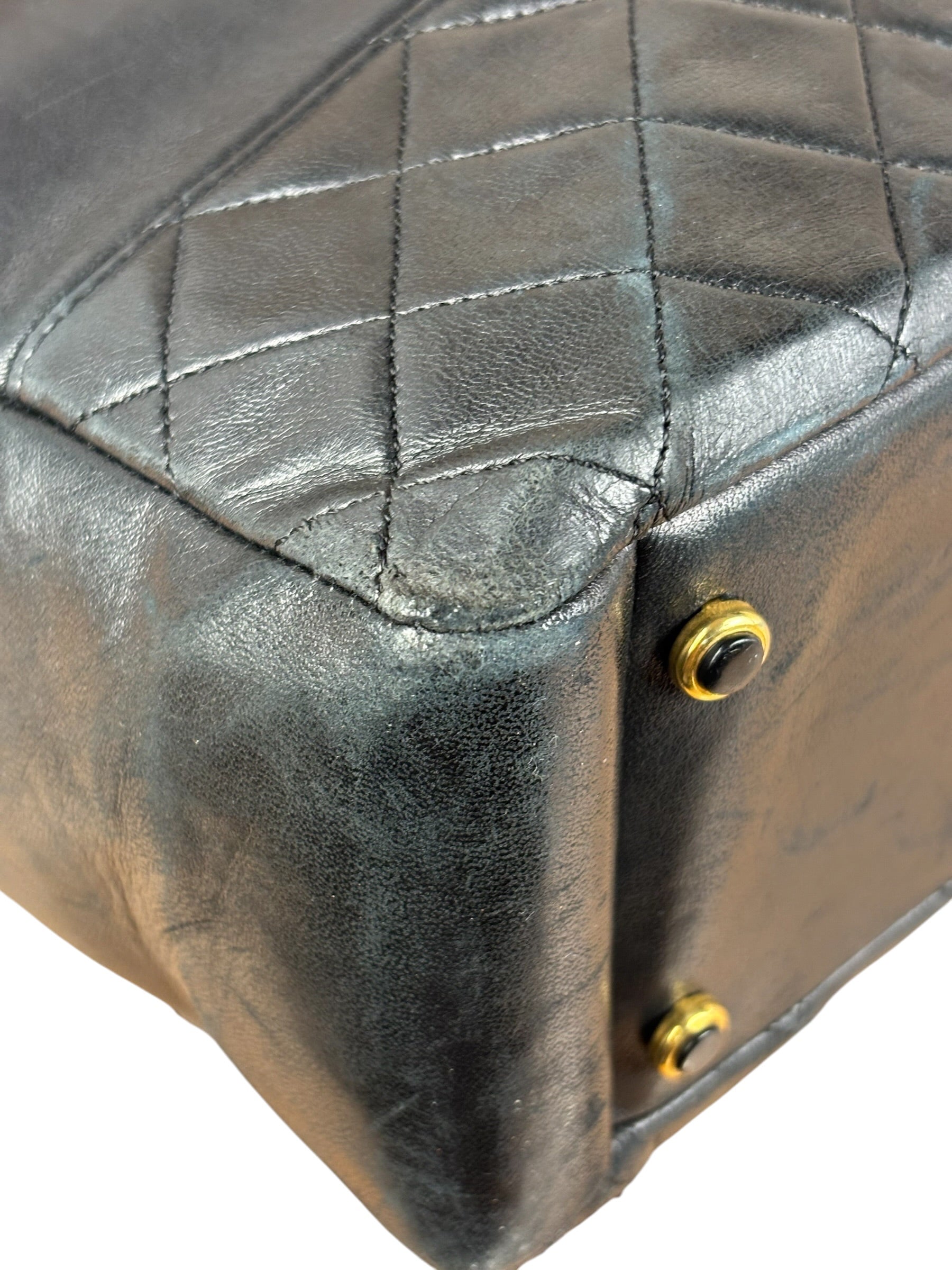 Chanel Vintage Black Quilted Leather Grand Shopping Tote/Shoulder Bag-1990