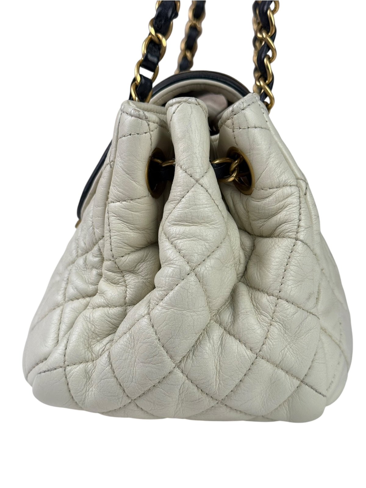 Chanel White/Black Quilted Lambskin East/West Mademoiselle Accordion Flap Bag 2012