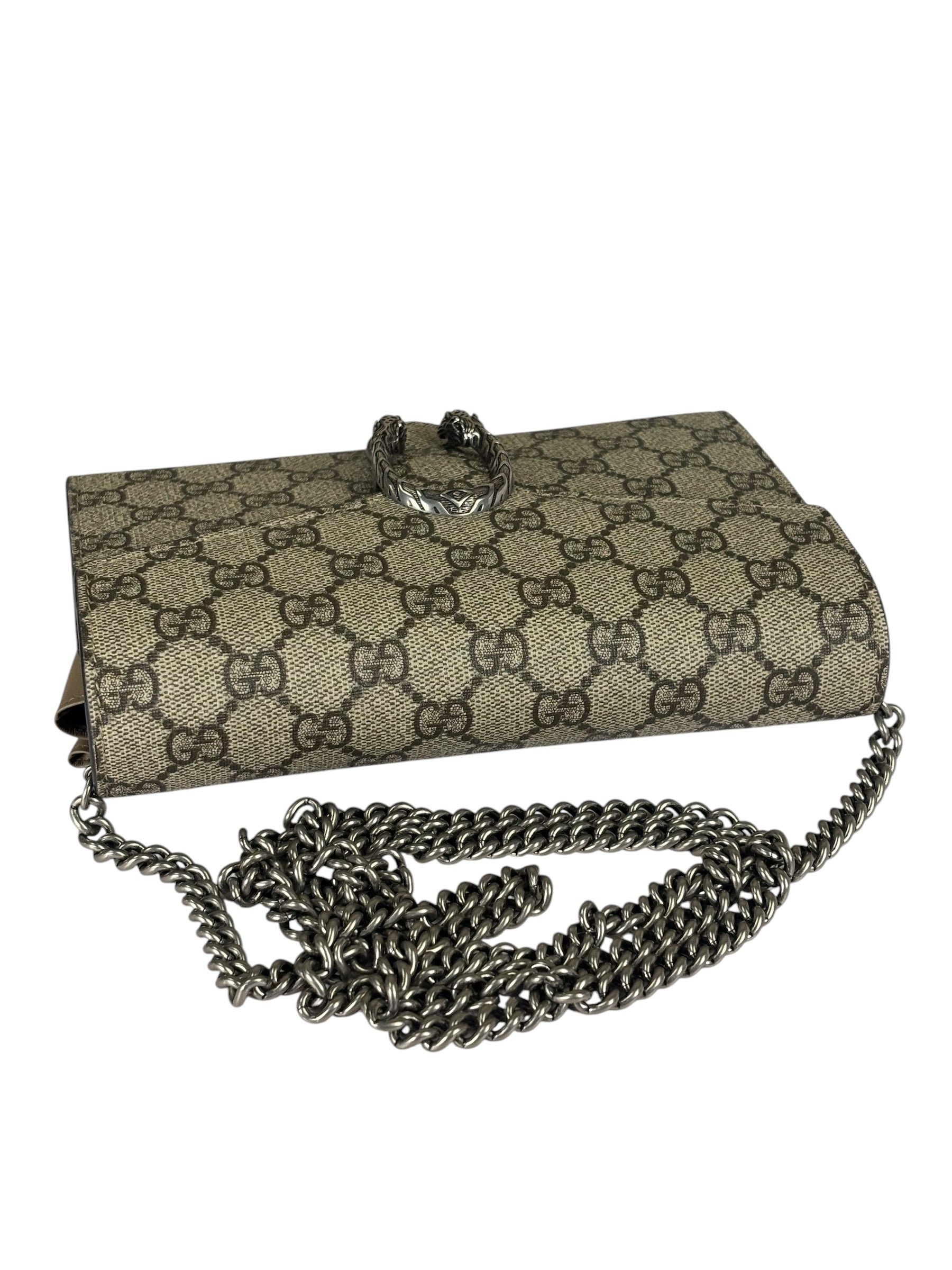 Gucci Beige Leather GG Dionysus Small Wallet On Chain