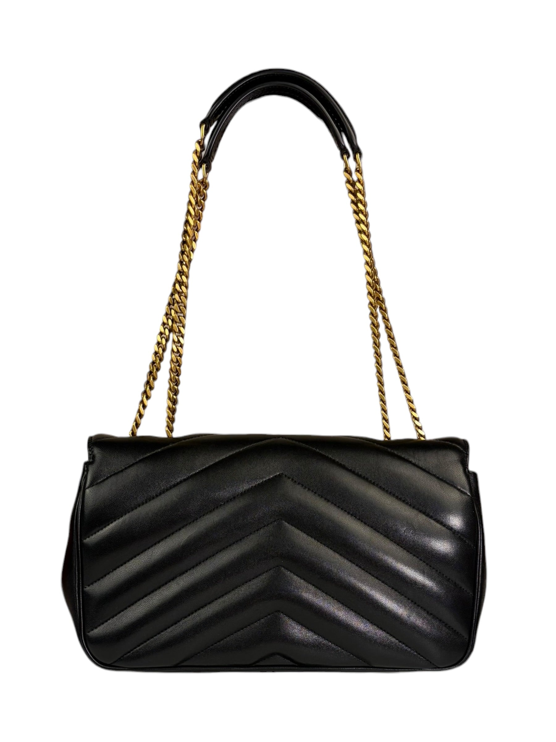 YSL Black Lambskin Matelasse Medium Loulou Shoulder Bag