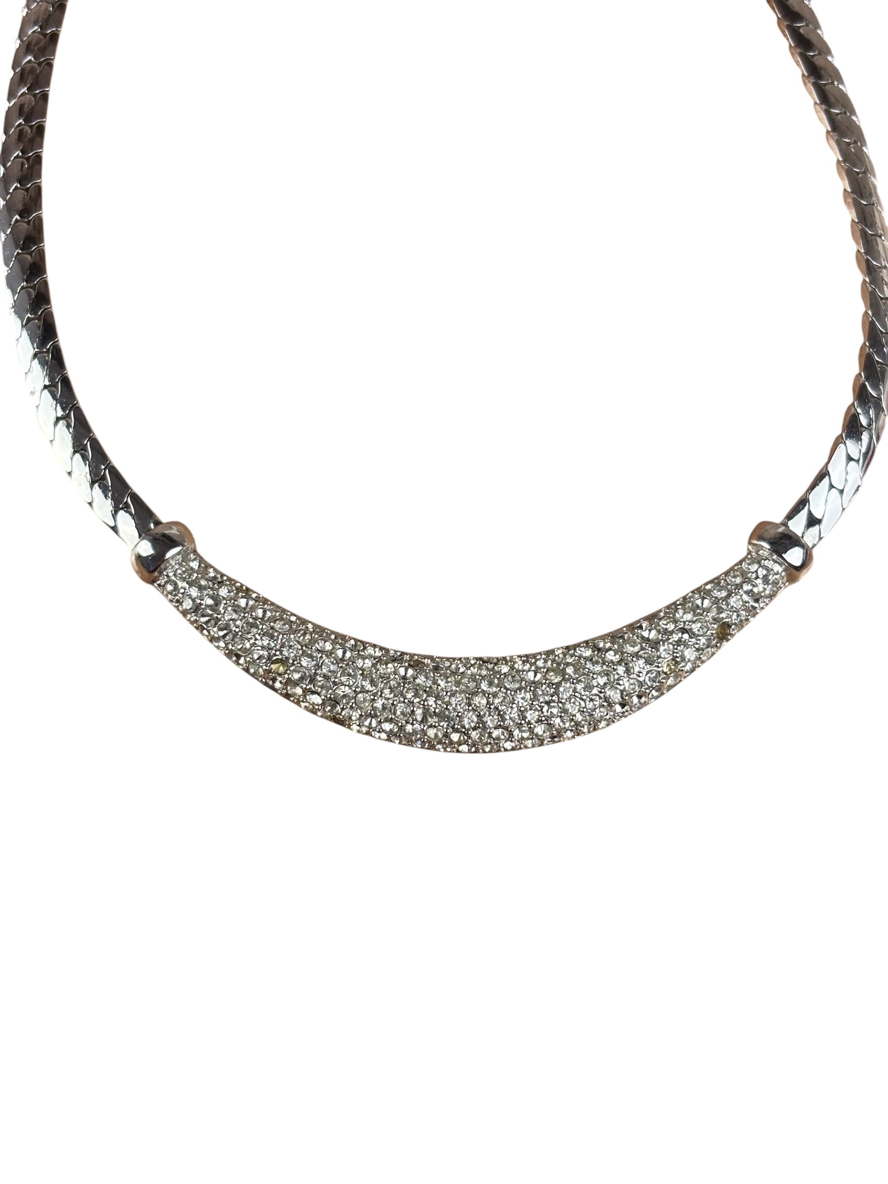 Christian Dior Vintage Rhinestone Crescent Smile Necklace