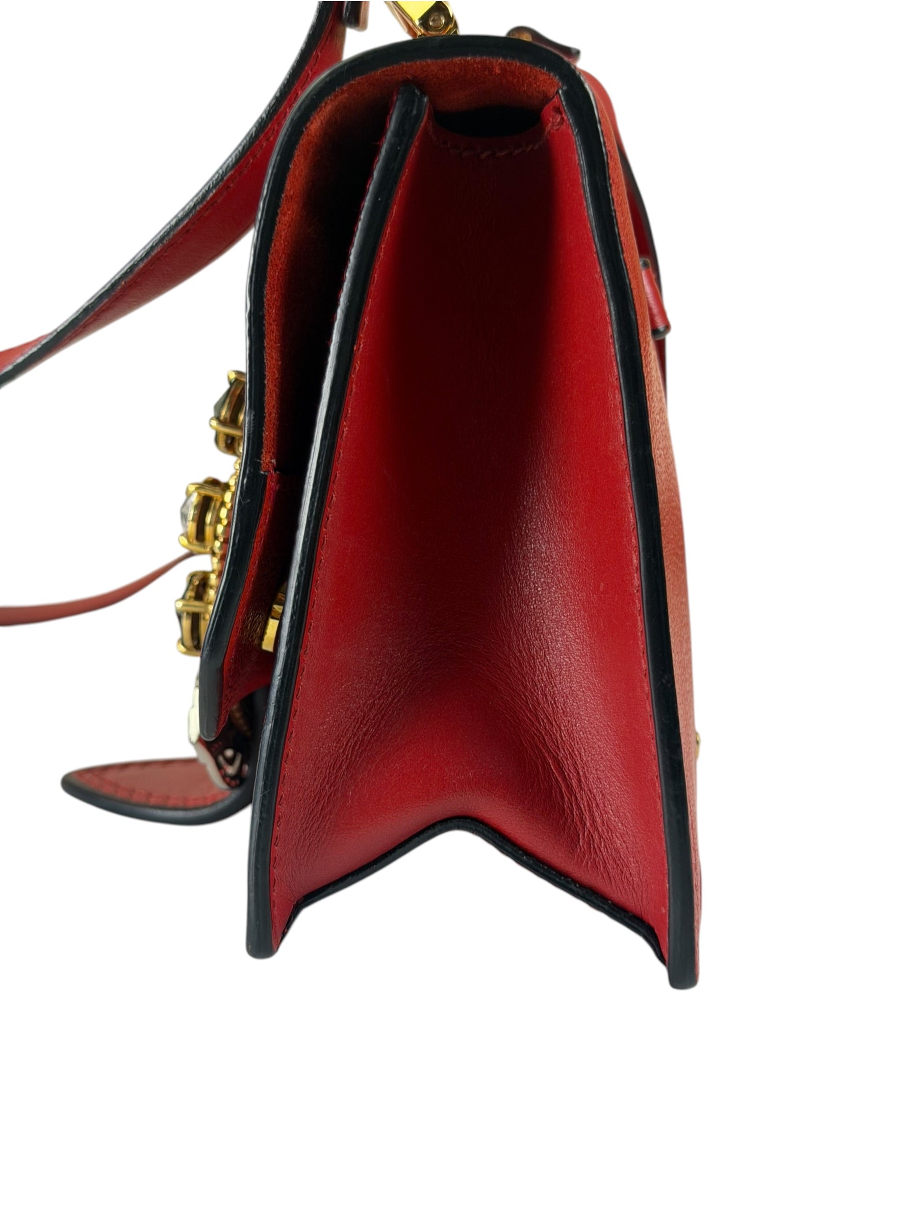 Miu Miu Red Leather Lady Jeweled Flap Bag