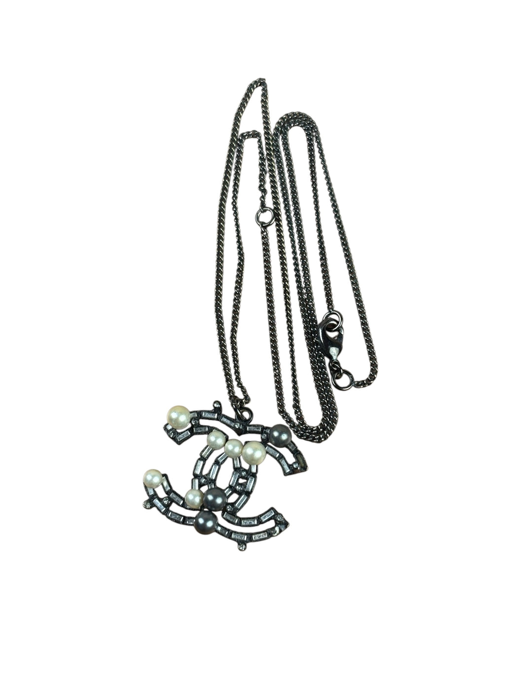 Chanel Interlocking CC Pearl/Crystal Pendant Necklace