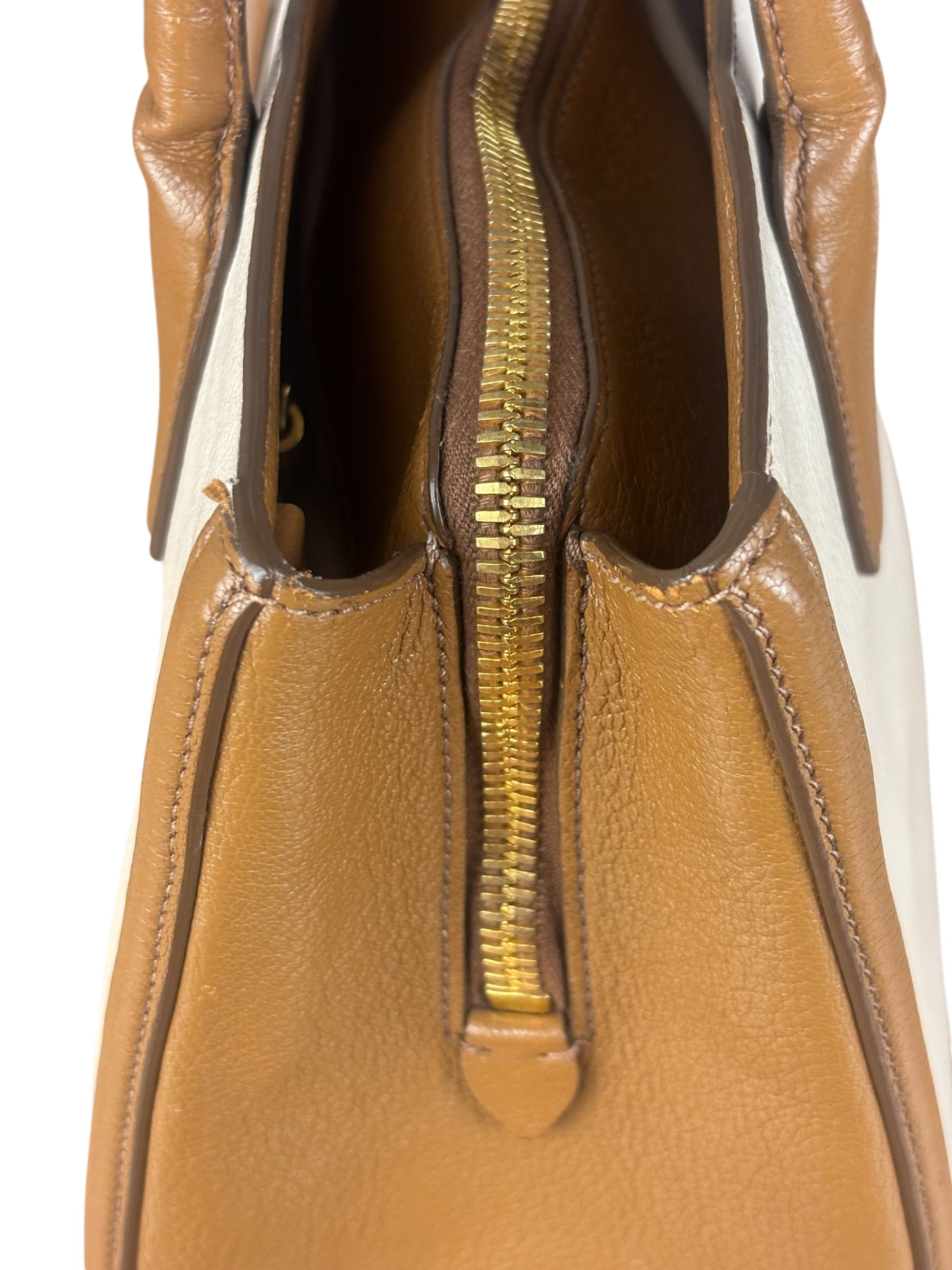 Miu Miu Beige/Brown Bicolor Leather Madras Handbag