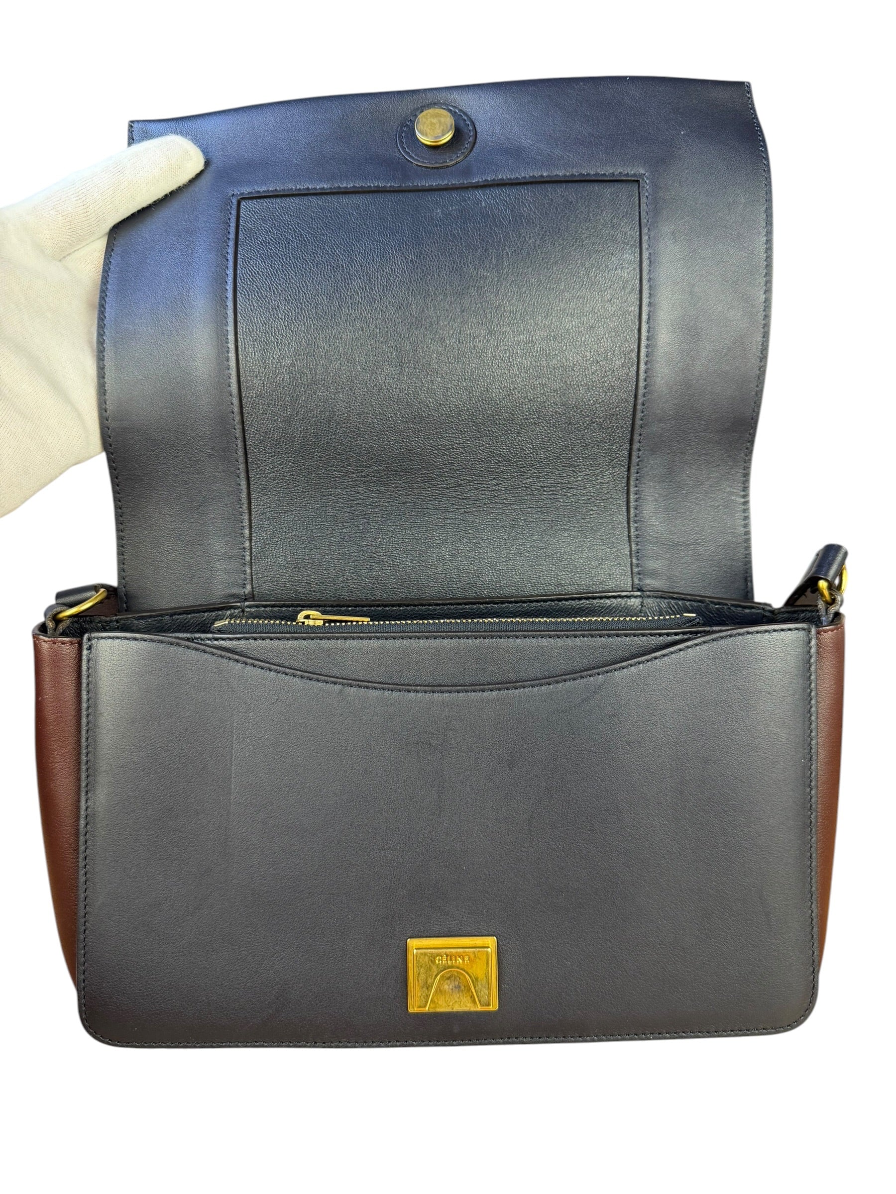 Celine Navy Blue/Burgundy Medium Frame Shoulder Bag