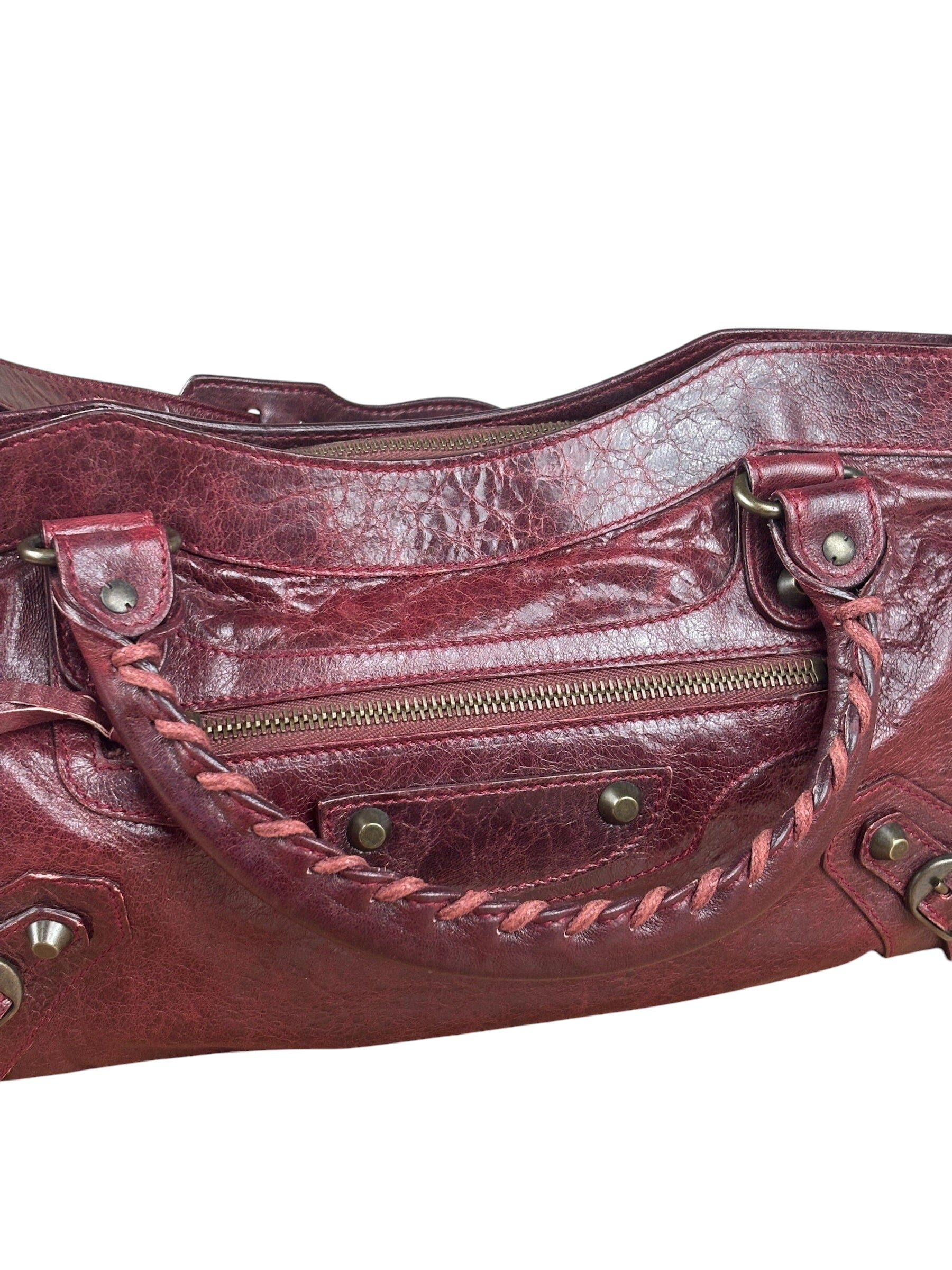 Balenciaga Vintage Burgundy Leather Moto City Two-Way Bag