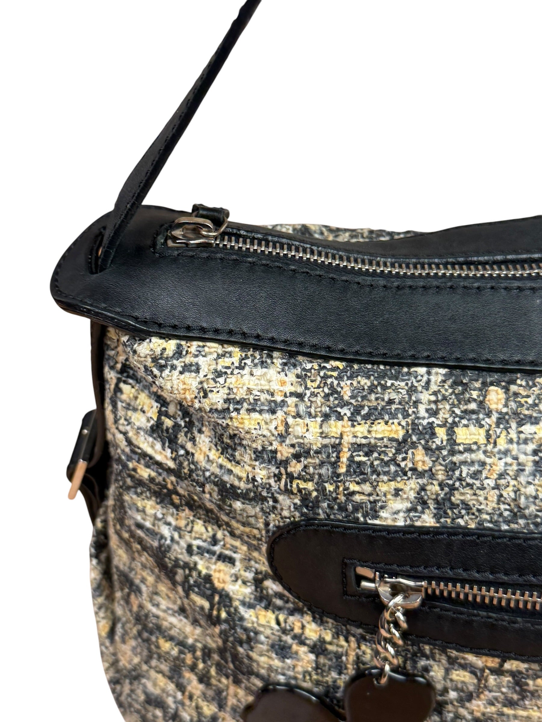 Chanel Black/Beige Tweed Clover Hobo Shoulder Bag '05-'06