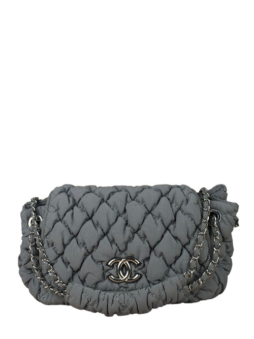 Chanel Grey/Black Nylon Quilted Bubble Stripped Flap Bag 2009