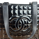 Chanel Vintage Black Patent Leather Chocolate Bar Tote Bag 2002