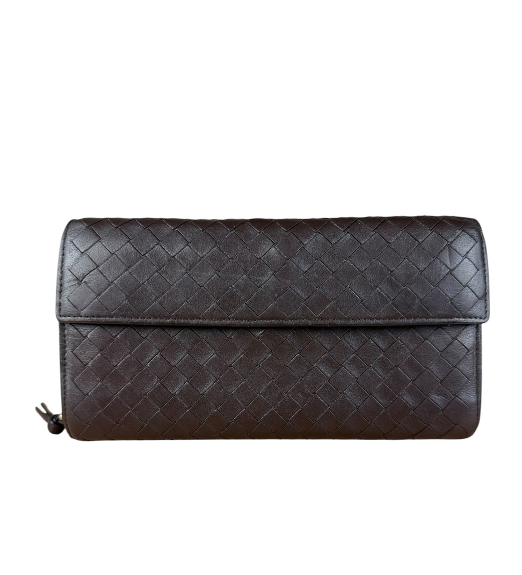 Bottega Veneta Vintage Brown Intrecciato Long Wallet