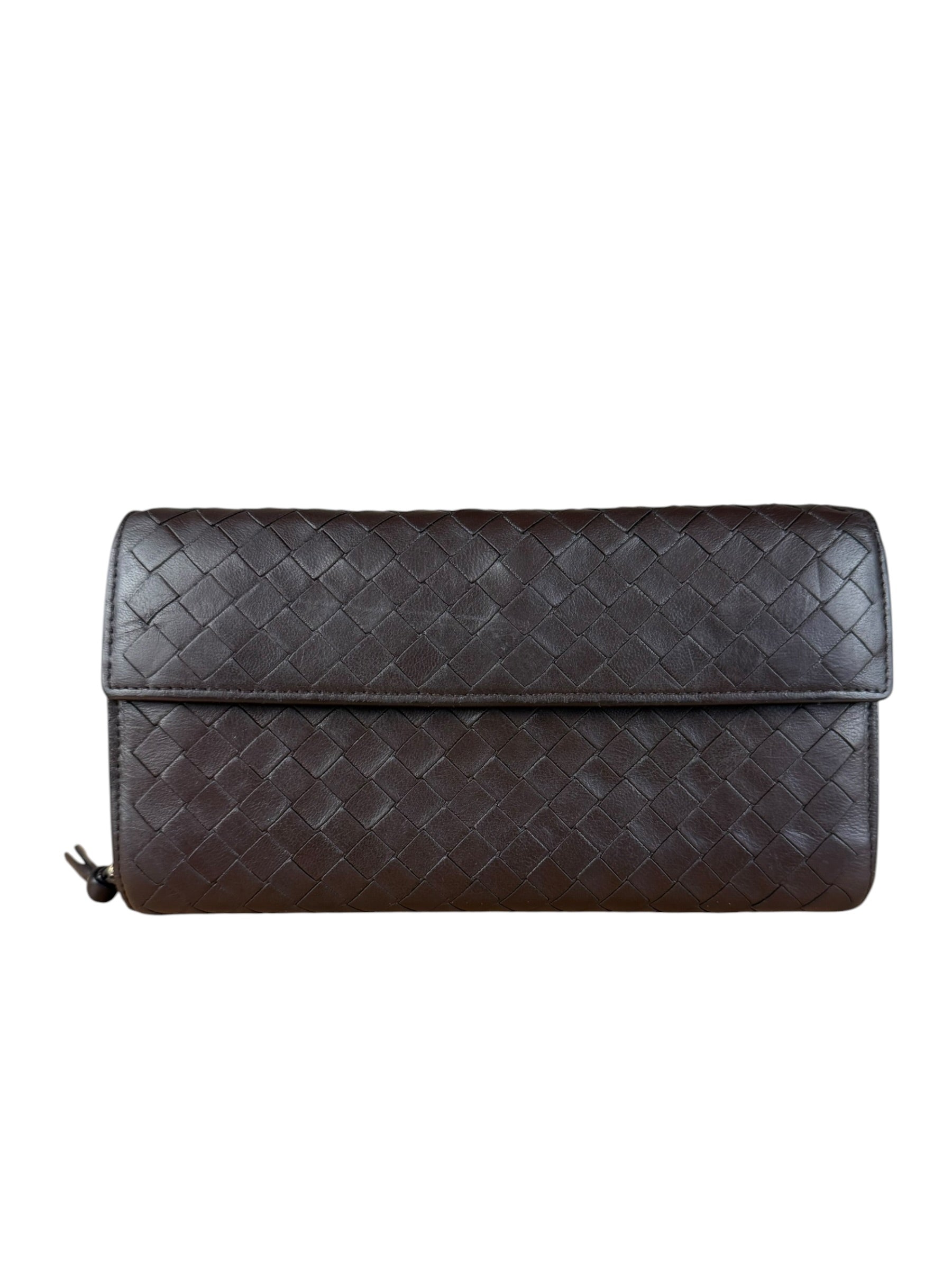 Bottega Veneta Vintage Brown Intrecciato Long Wallet
