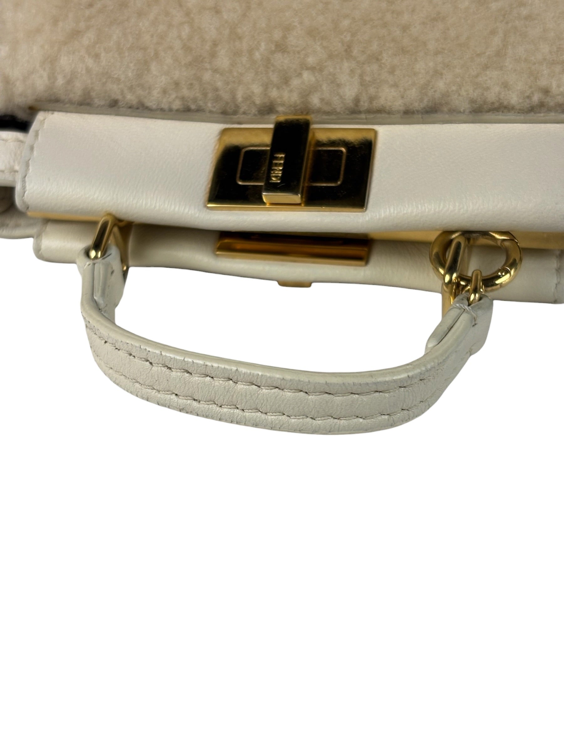 Fendi Cream Fur Lambskin Trim Micro Peekaboo Two-Way Bag