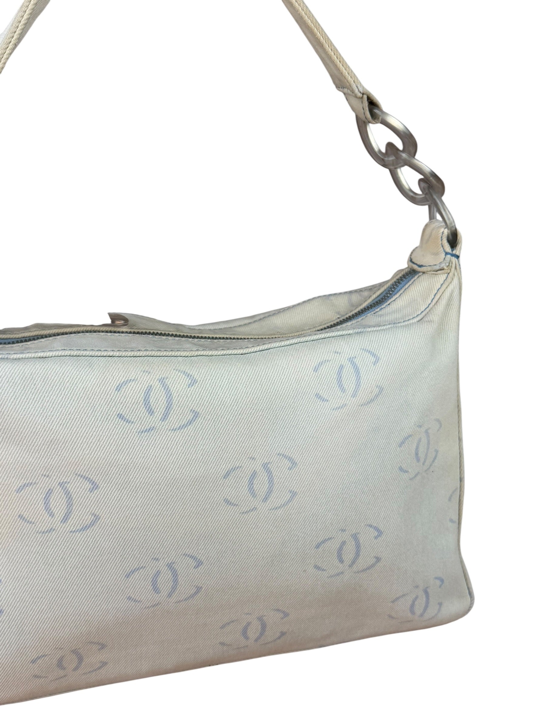 Chanel Light Washed Denim CC Canvas Logo Shoulder Bag 2002