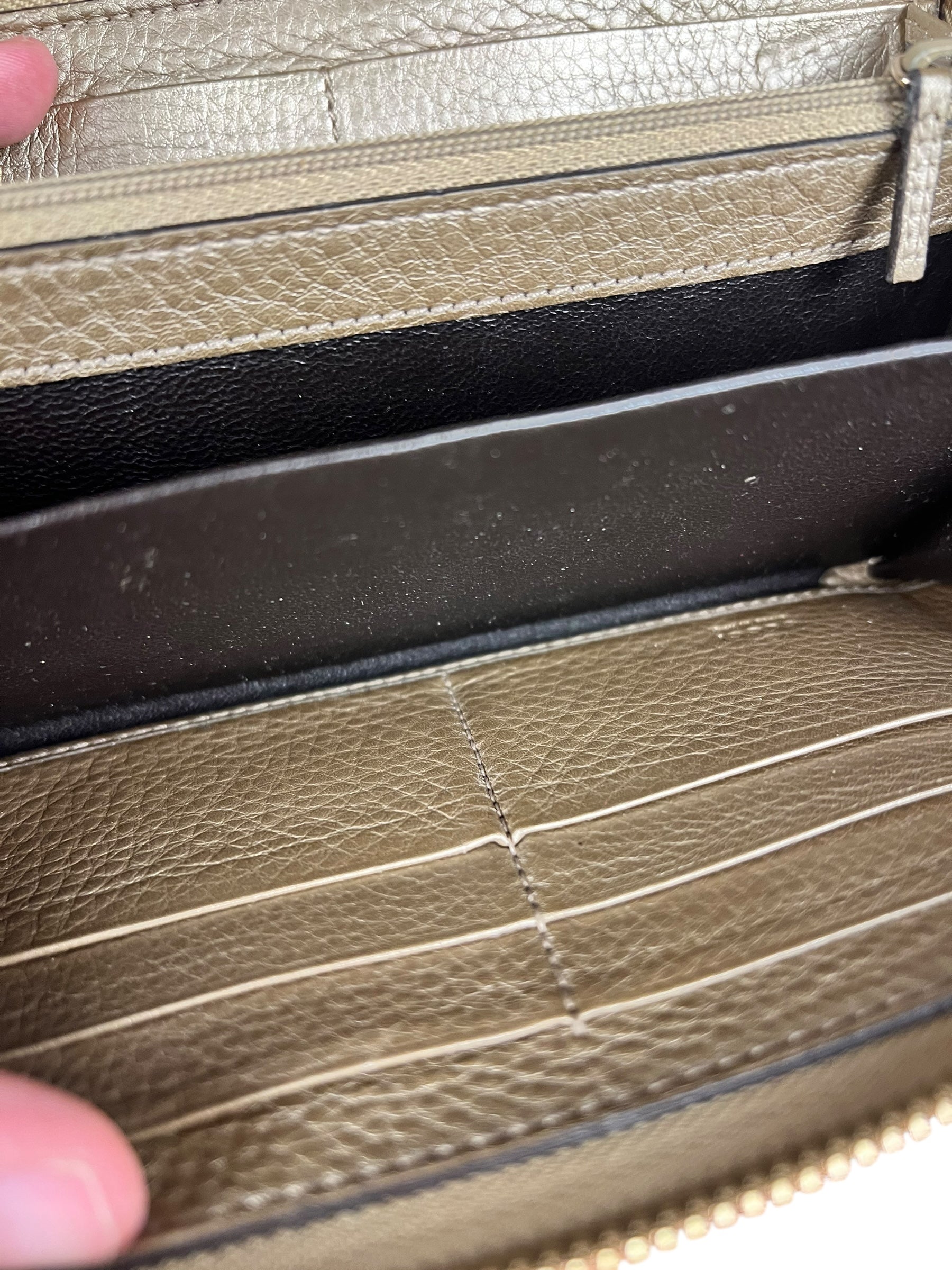 Gucci Bronze Metallic Leather Bamboo Long Zippy Wallet