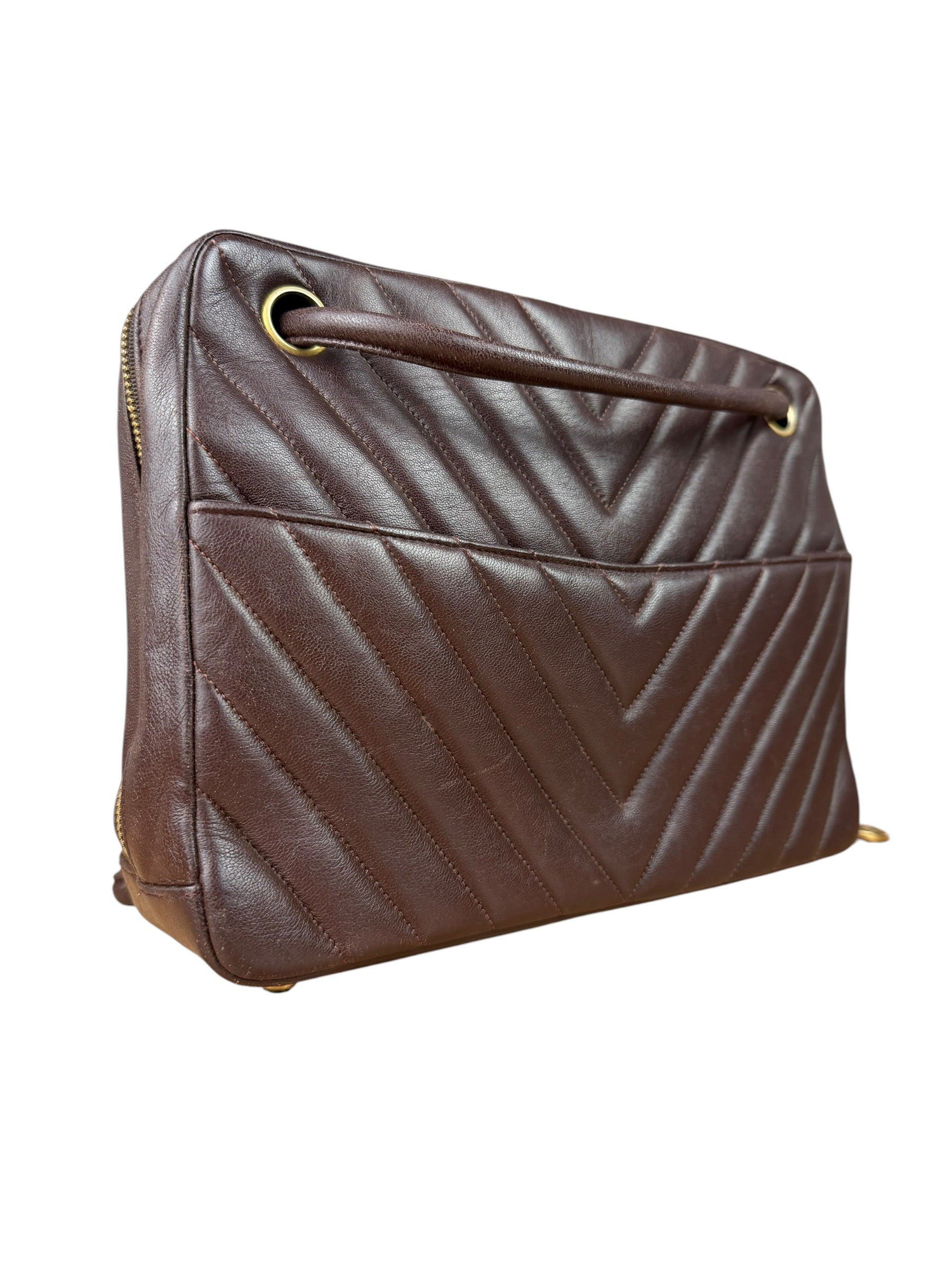 Chanel Burgundy Leather V Stitch Shoulder Bag 1990's
