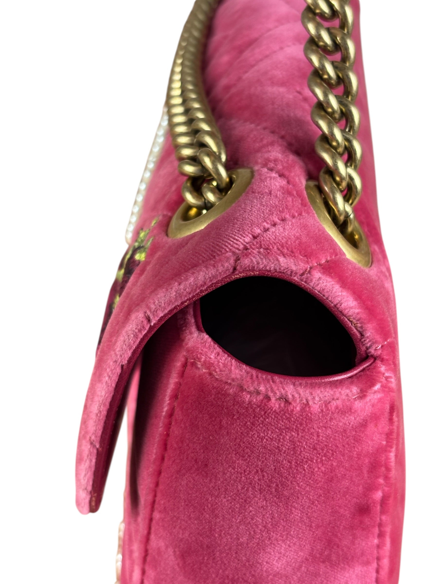 Gucci Pink GG Velvet Marmont "Blind for Love" Flap Bag