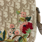 Christian Dior Beige Leather Trim Trotter Floral Embroidered Flap Bag