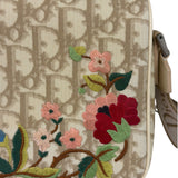 Christian Dior Beige Leather Trim Trotter Floral Embroidered Flap Bag