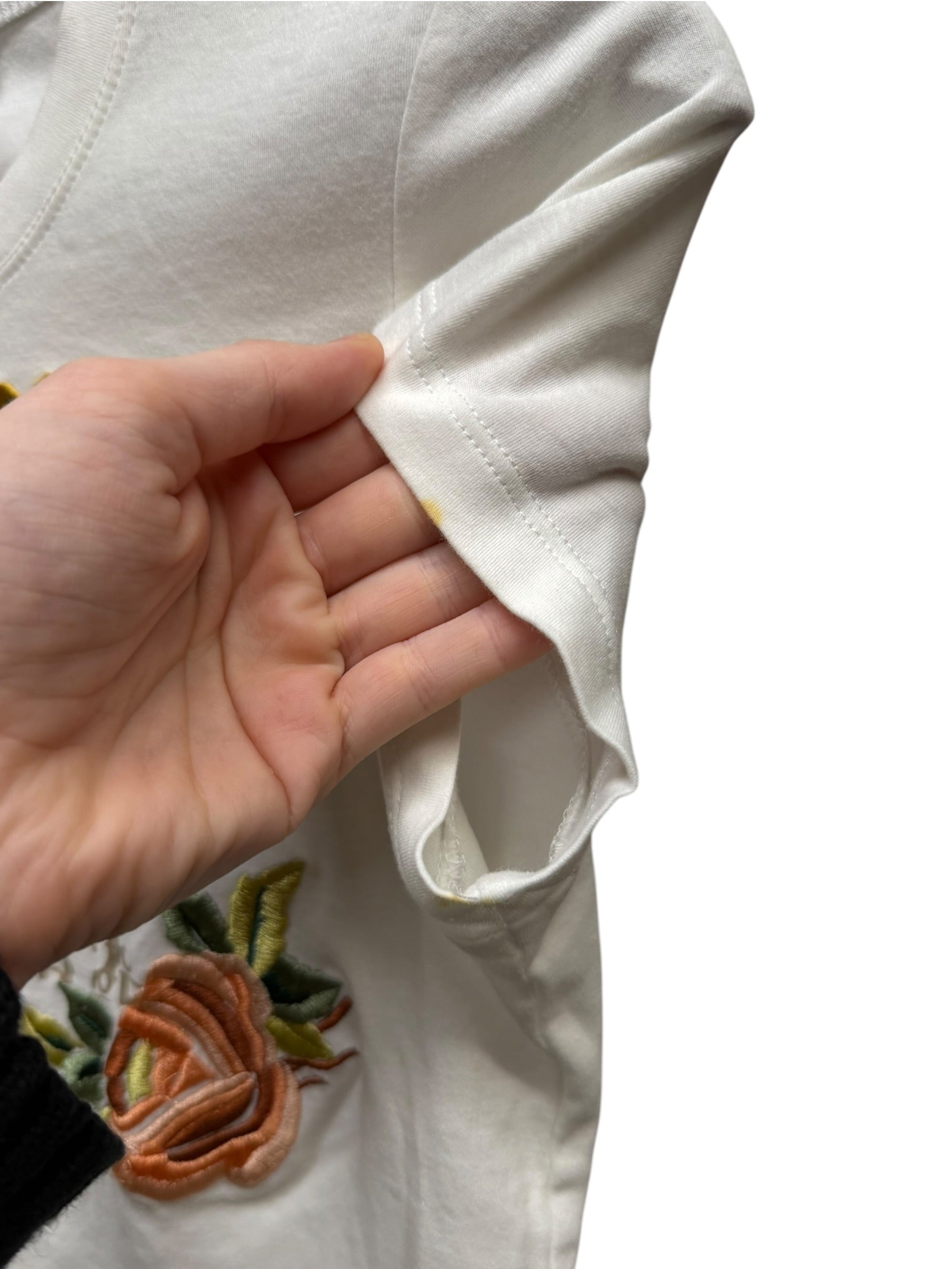 Christian Dior White Floral Embroidered Trotter Logo Short Sleeve T-Shirt