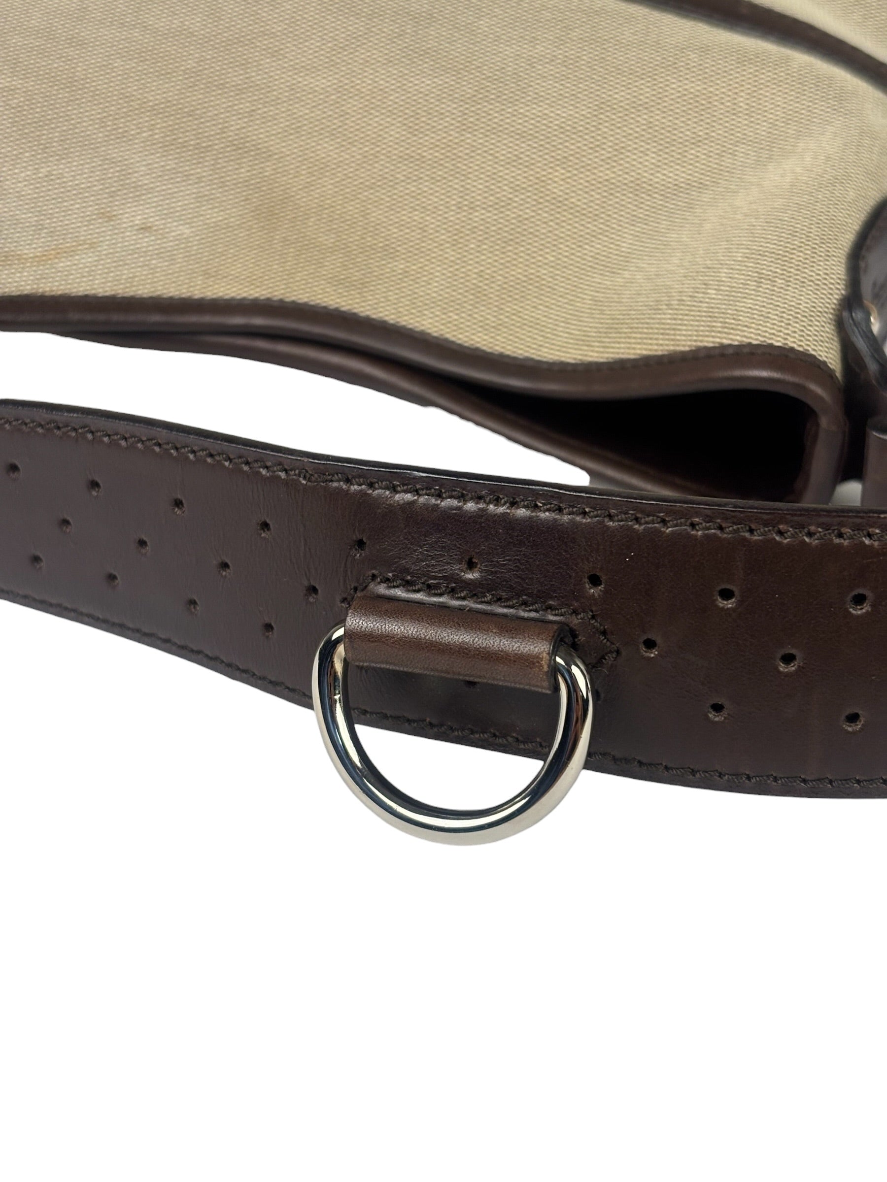 Gucci Brown/Beige Leather Trim Reins Canvas Web Hobo Bag