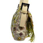Fendi Cream Leather Trim Beaded Baguette