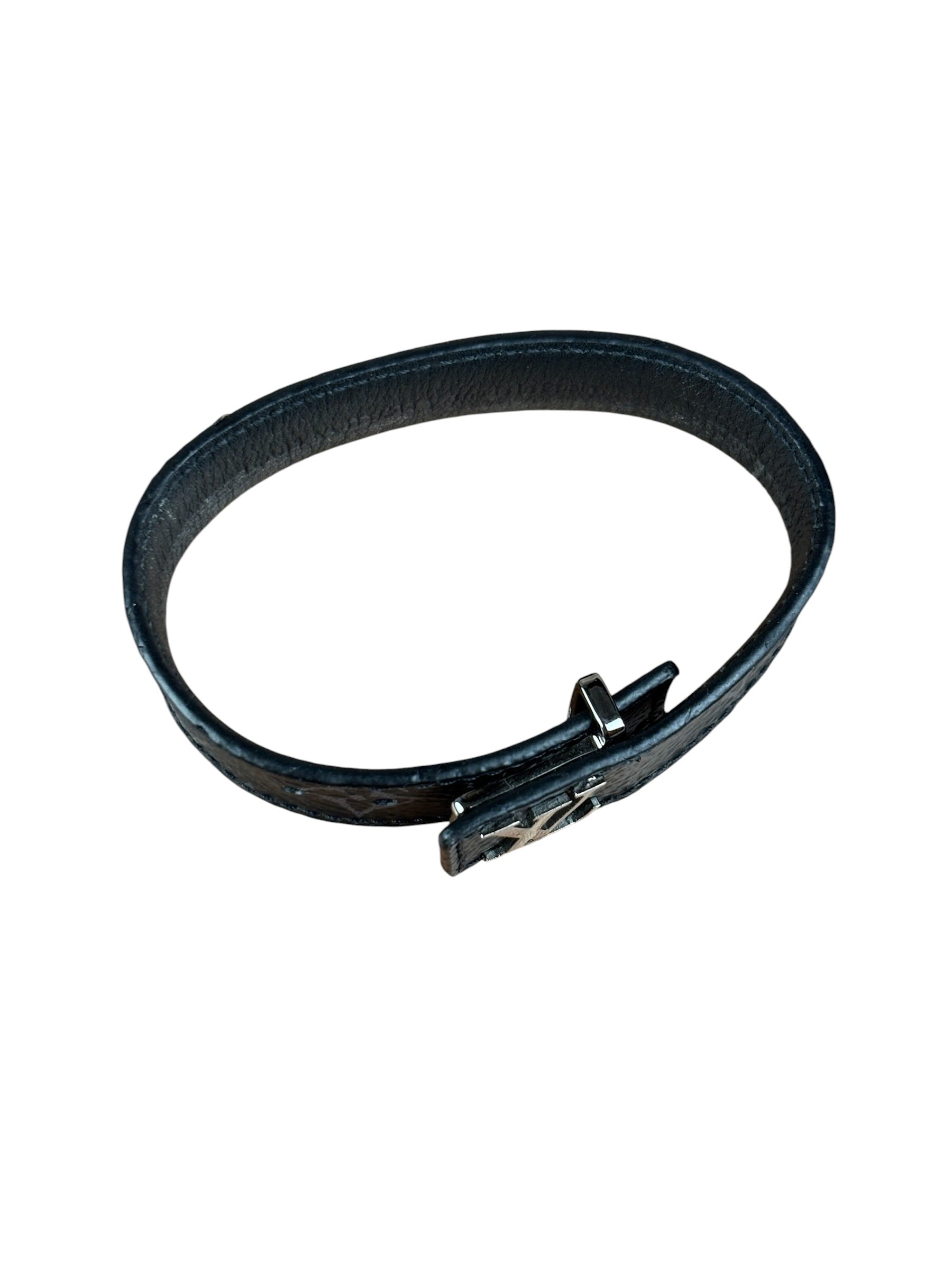 Louis Vuitton Black Leather Canvas Monogram Eclipse Slim Bracelet