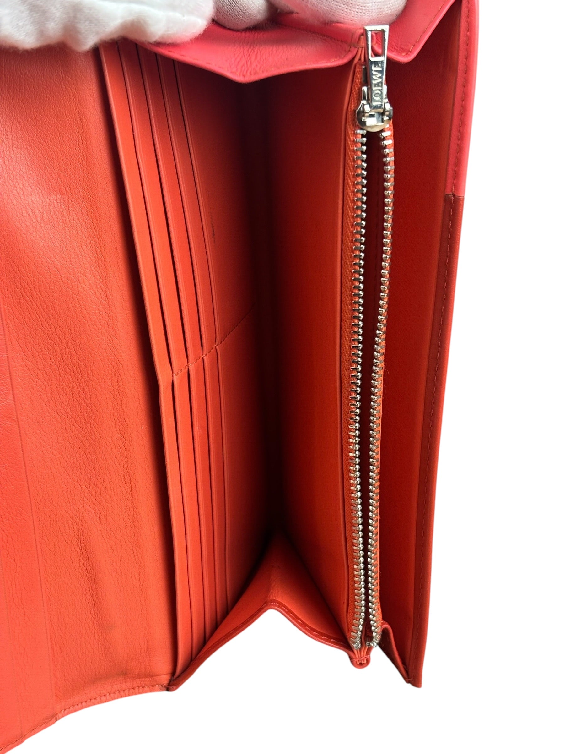 Loewe Red/Pink Leather Trifold Long Wallet