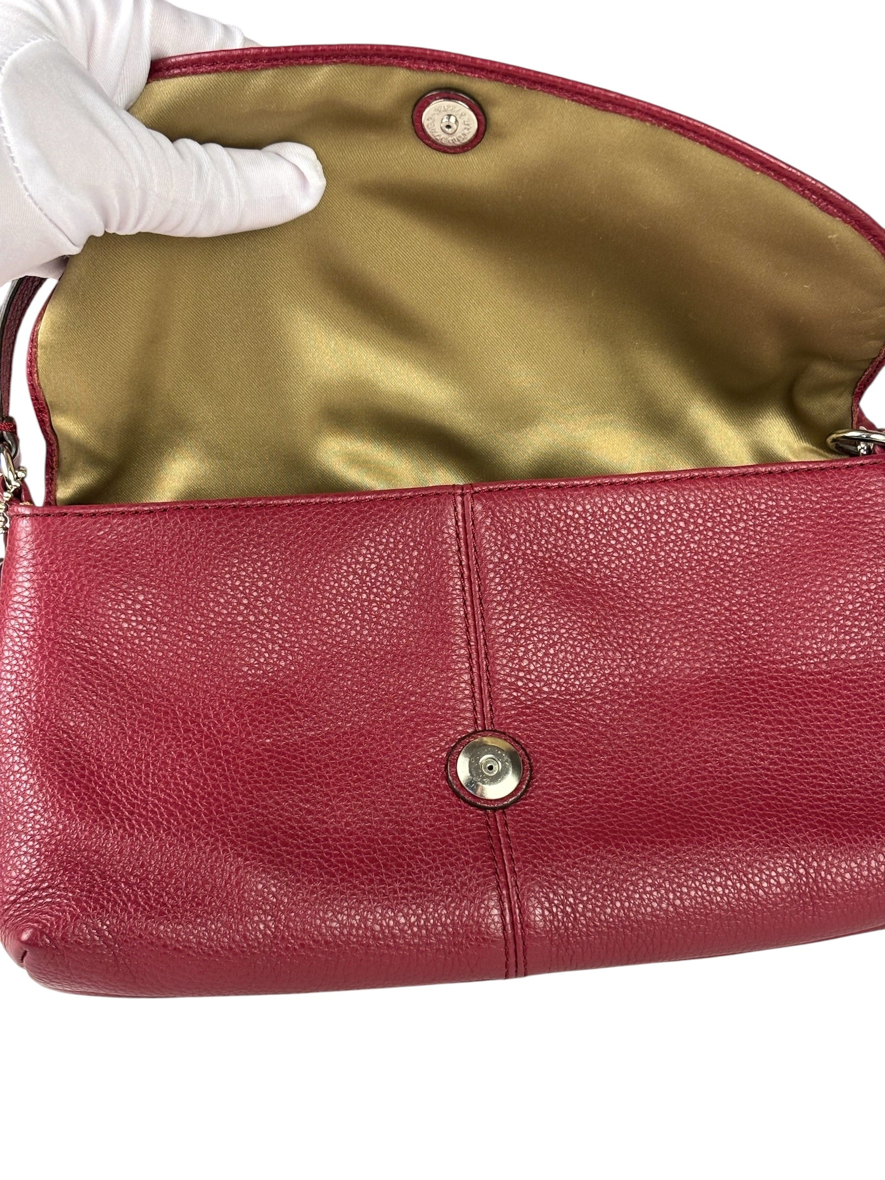 Coach Burgundy Pebbled Leather Flap Pochette