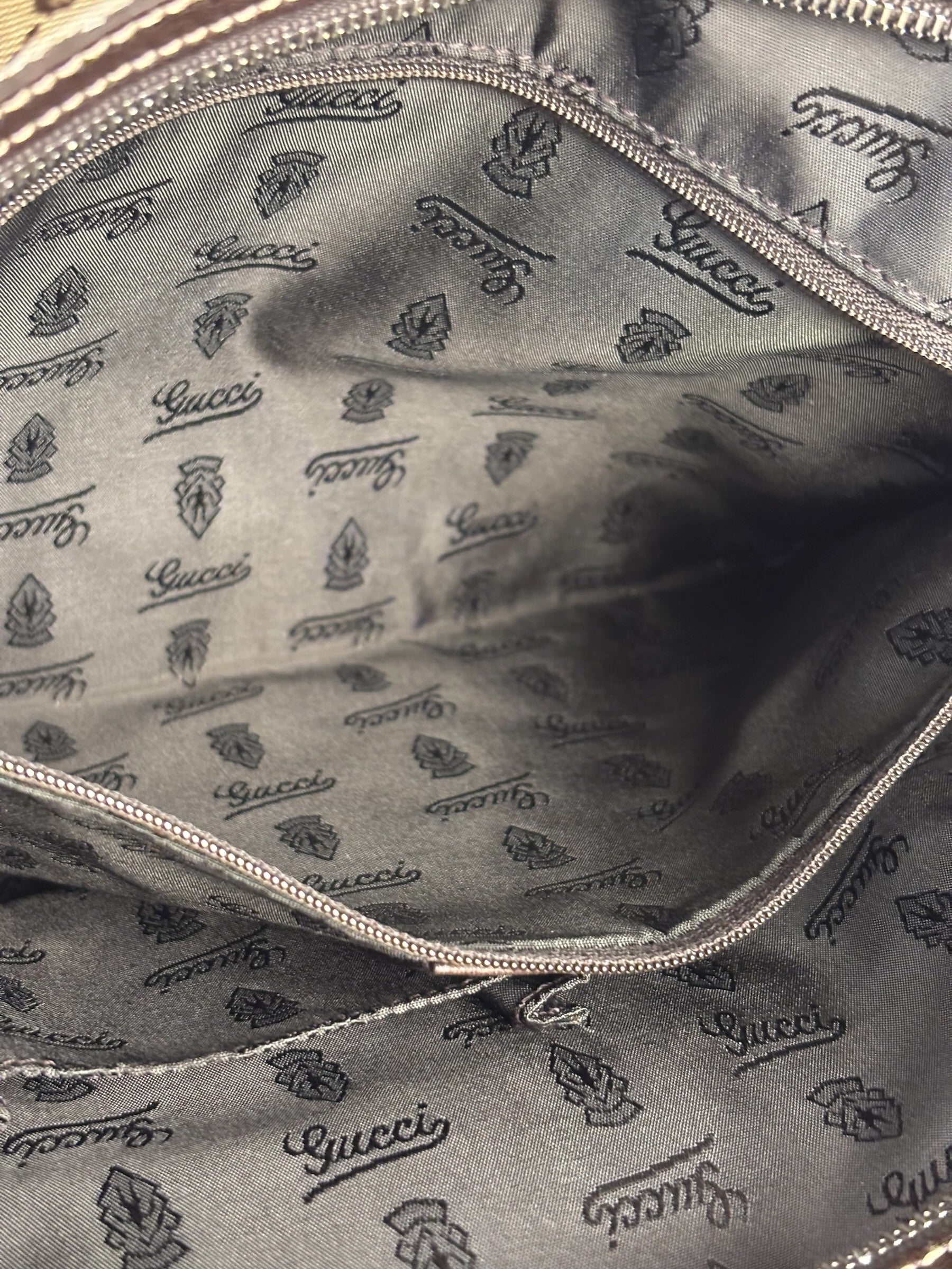 Gucci Vintage GG Coated Canvas Crystal Boston Handbag