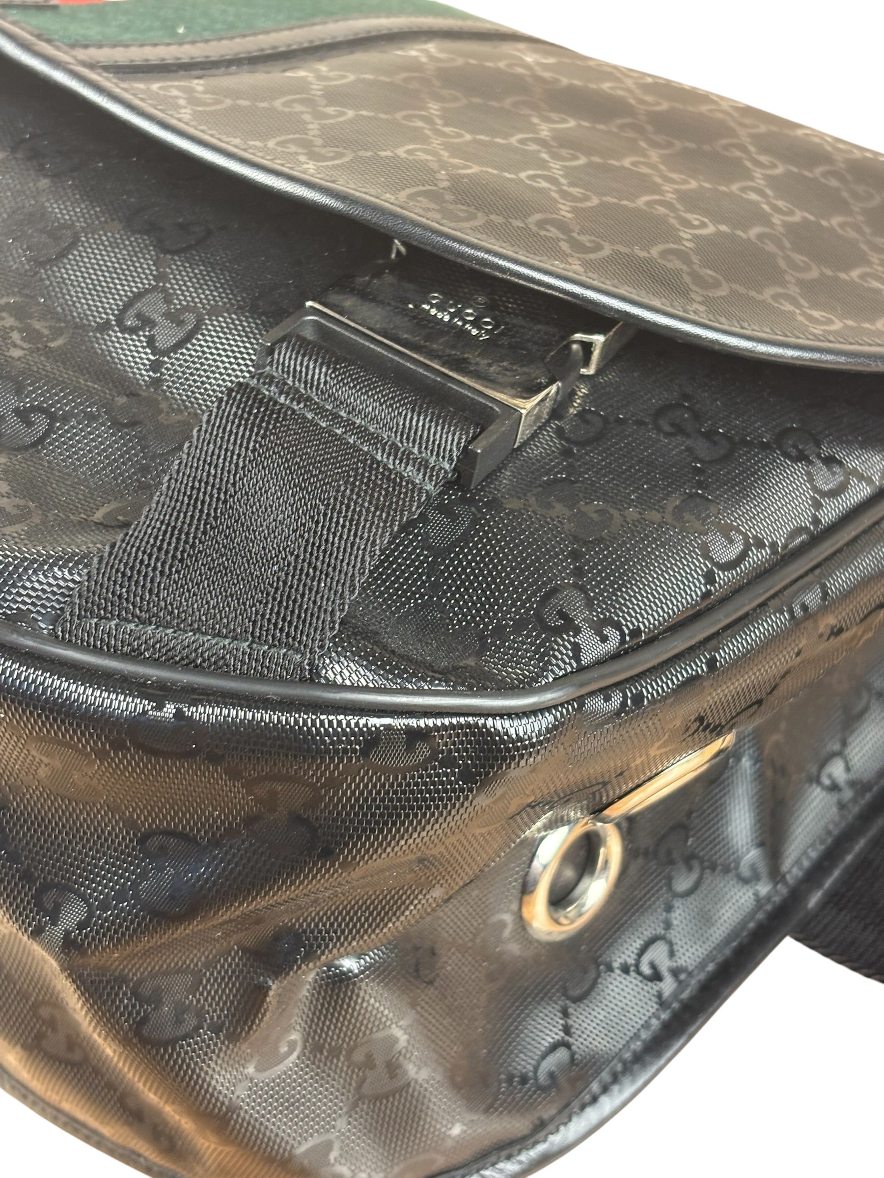 Gucci Black PVC GG Imprime Web Buckle Messenger Bag