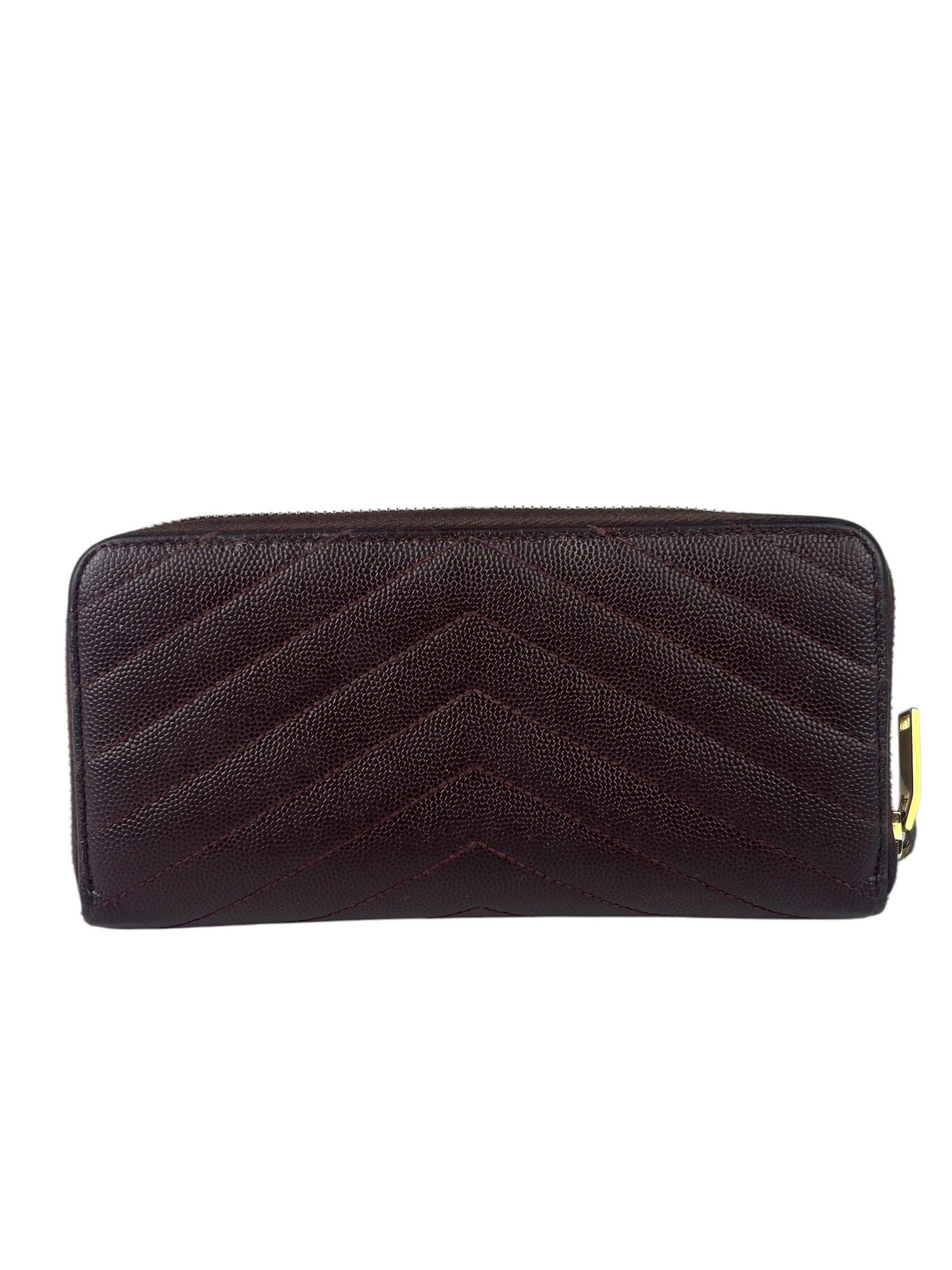 Saint Laurent Plum Chevron Leather Long Zip Wallet