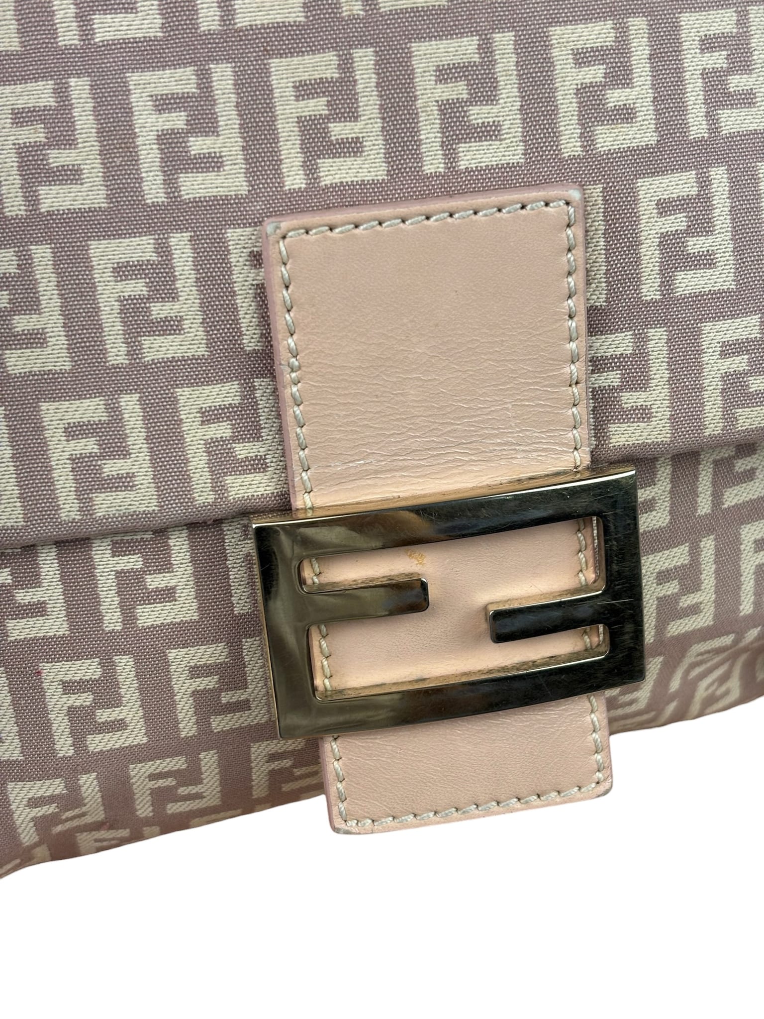 Fendi Pastel Pink Leather Trim Zucca Flap Vitello Tube Messenger Bag