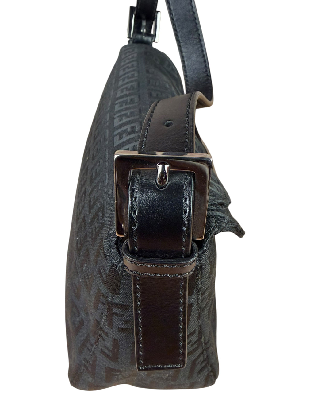 Fendi Black Leather Trim Zucca Baguette