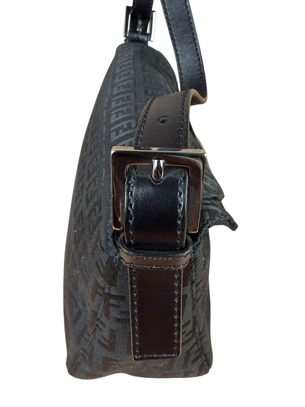 Fendi Black Leather Trim Zucca Baguette