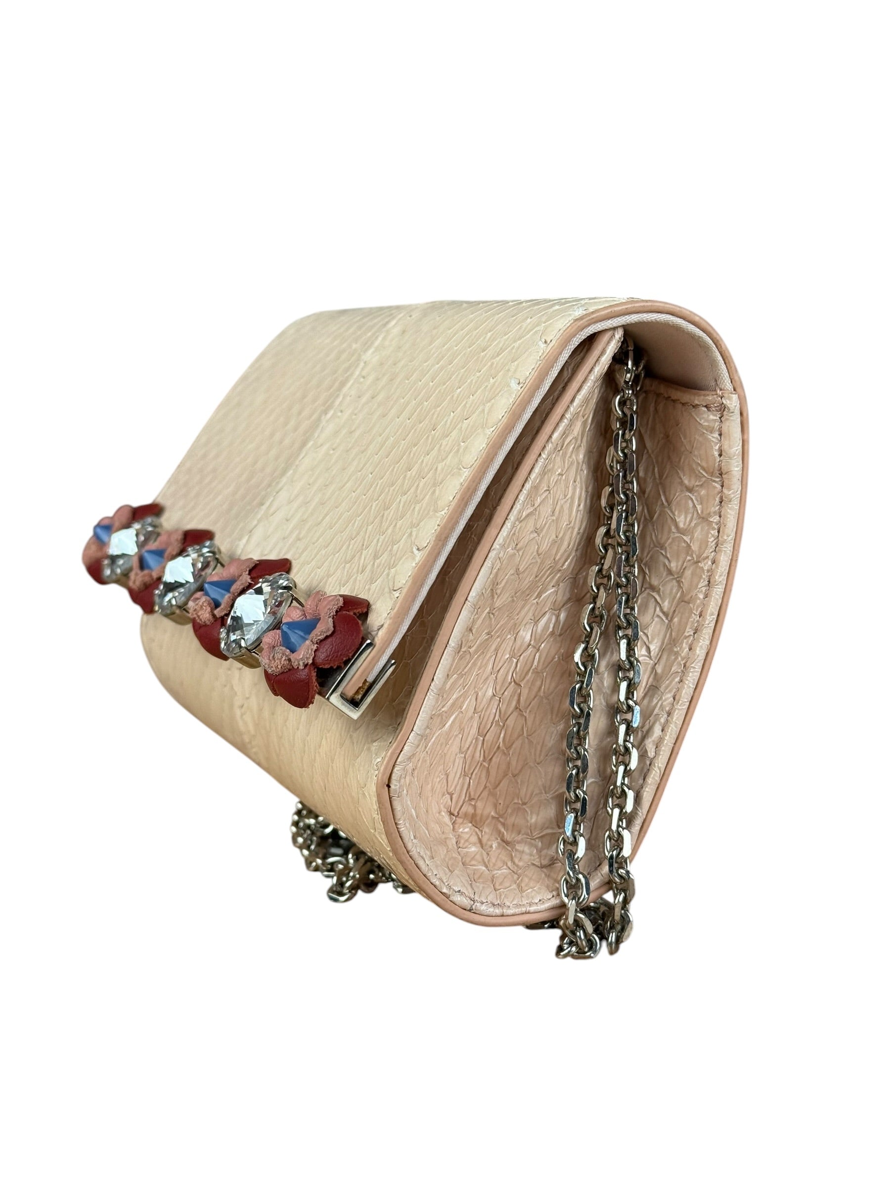 Fendi Pink Python Flower Studded Mini Chain Shoulder Bag