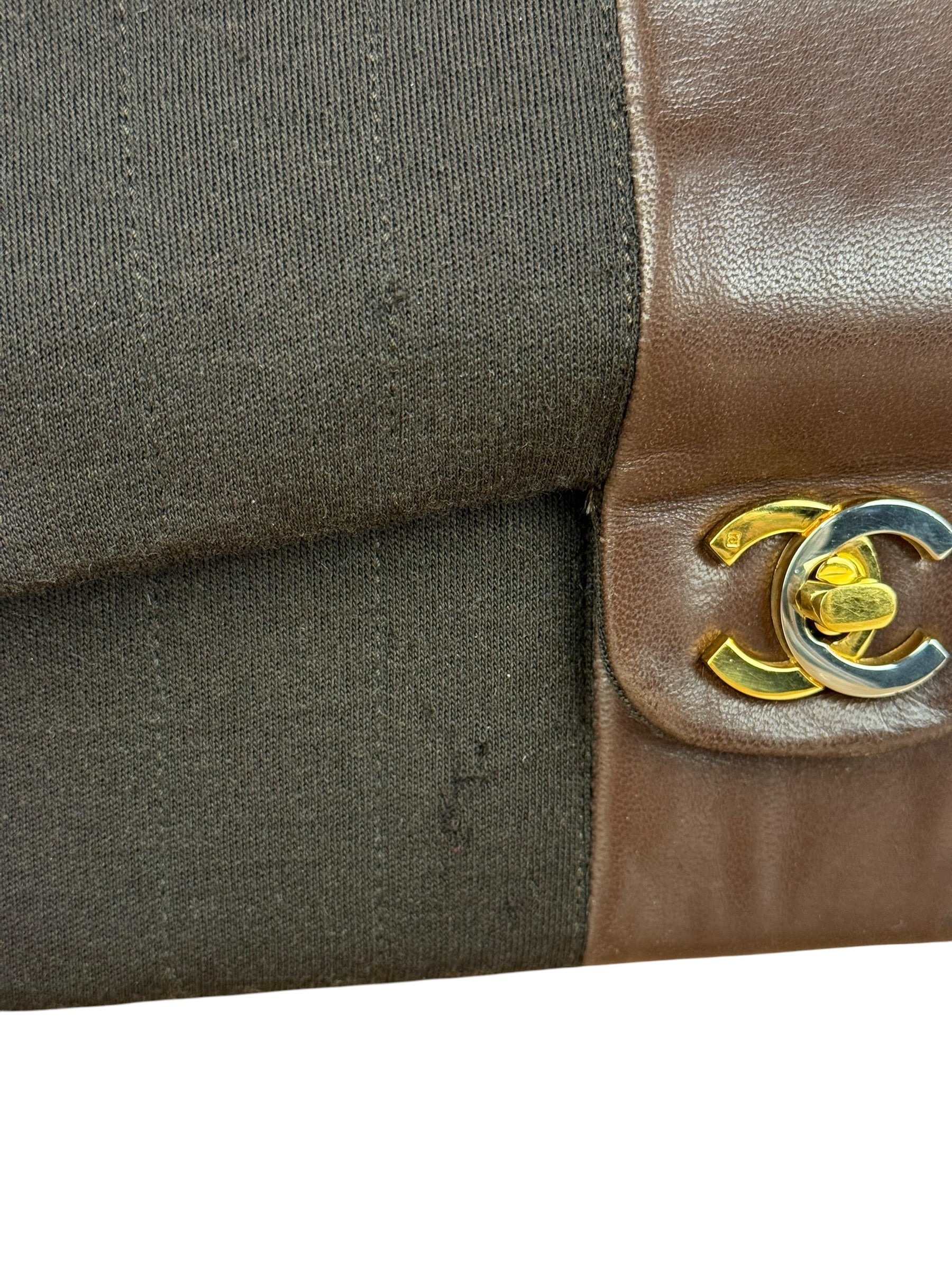 Chanel Brown Vertical Stitch Two-Toned CC Double Flap Bag 90s