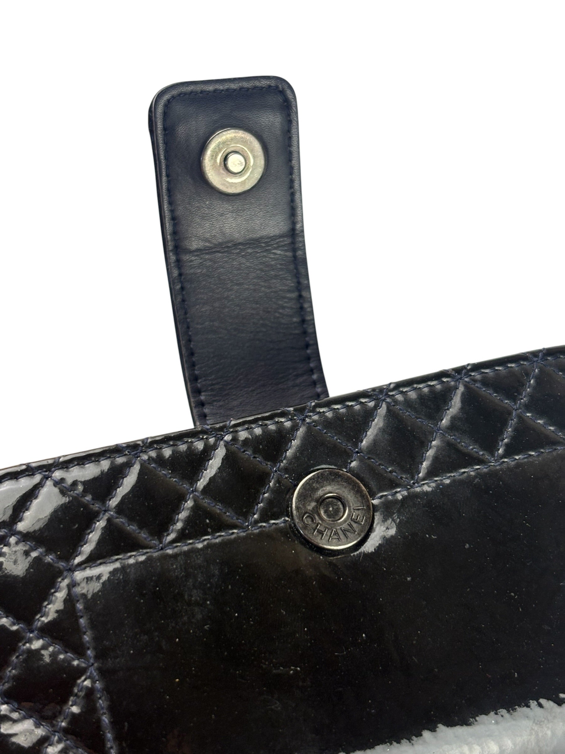 Chanel Navy Patent Leather Matelasse Chain Pouch 2013