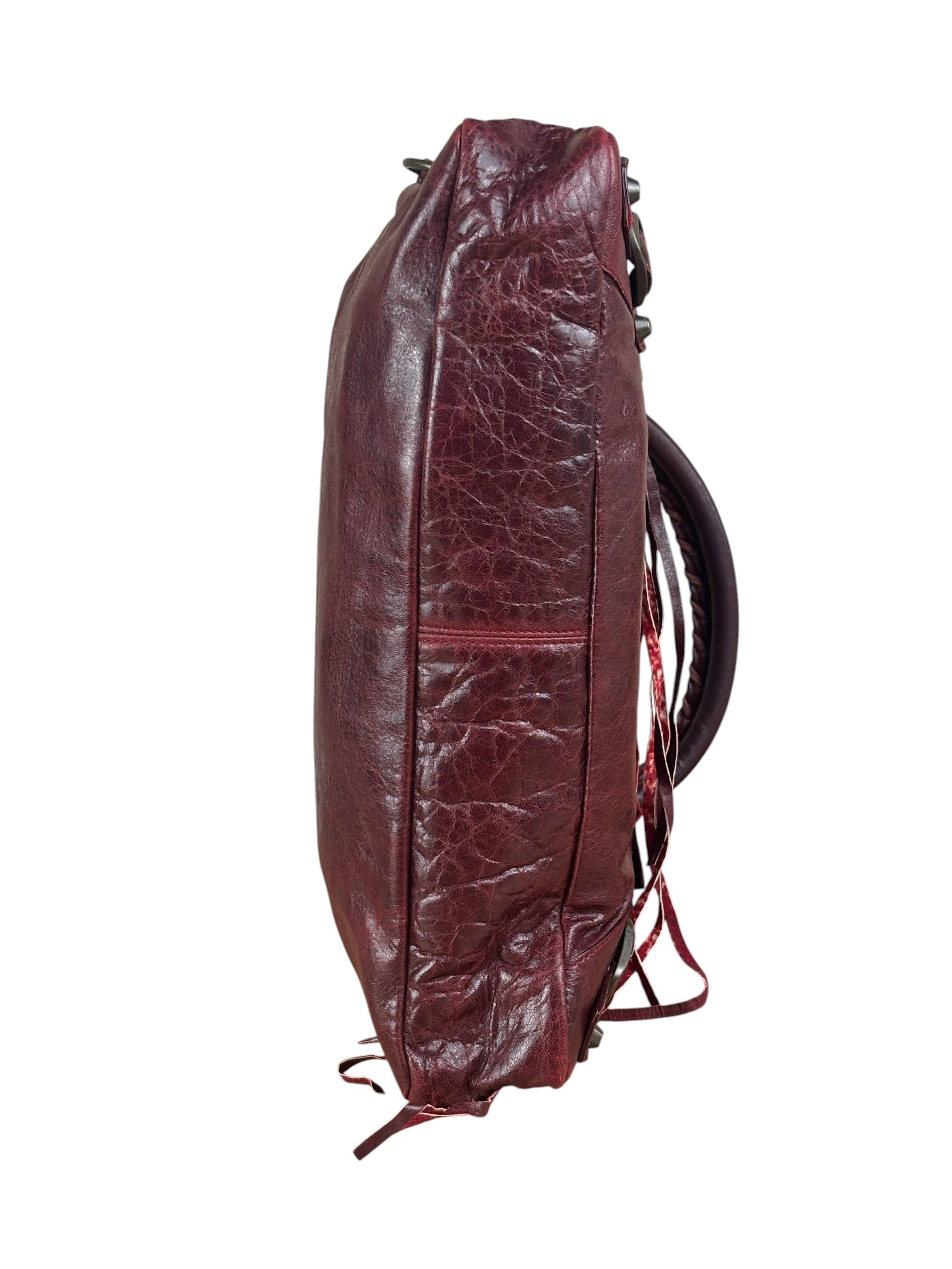 Balenciaga Vintage Burgundy Leather Moto City Two-Way Bag