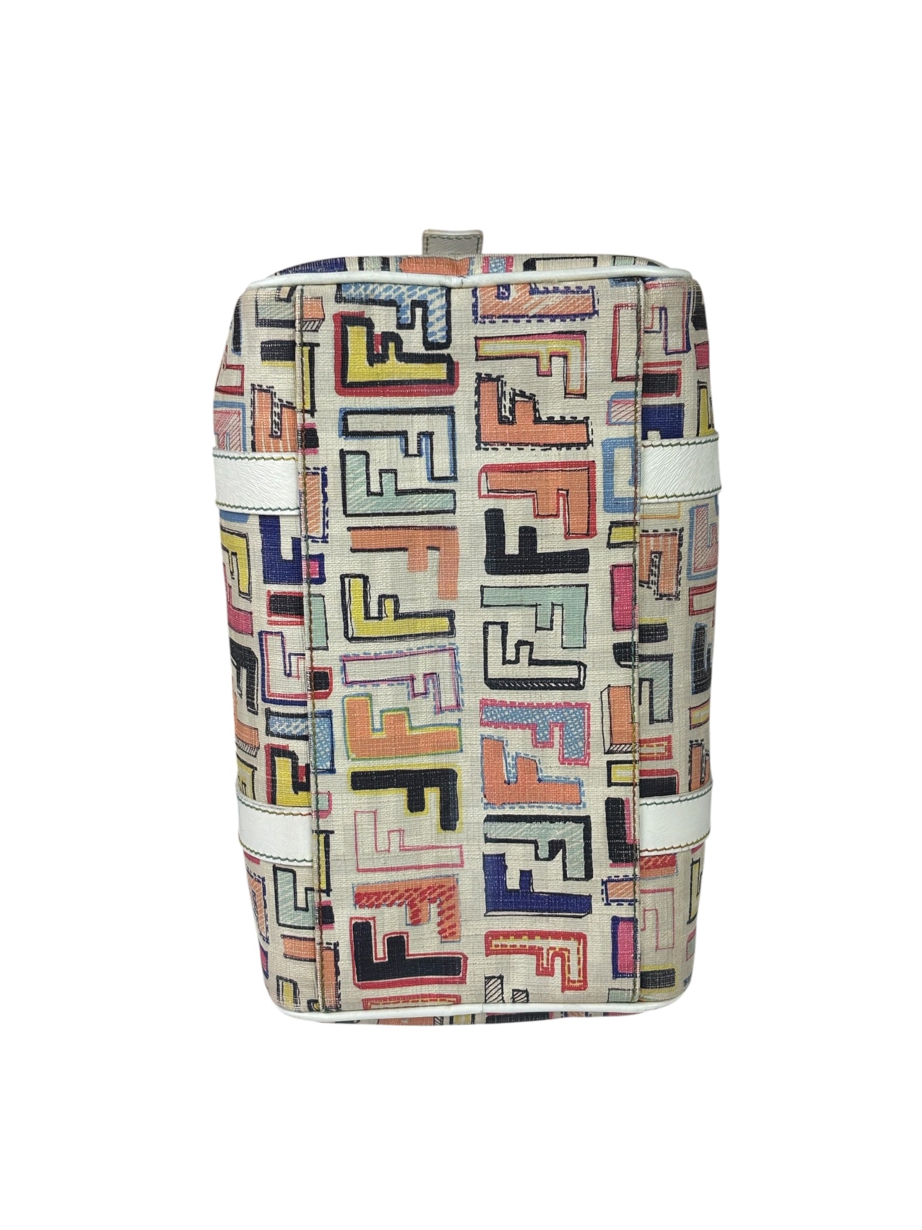 Fendi Beige Leather Multicolor Zucca Forever Boston Bag