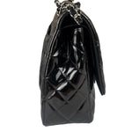 Chanel Black Patent Leather Quilted Leather Double Flap Jumbo Bag 2012