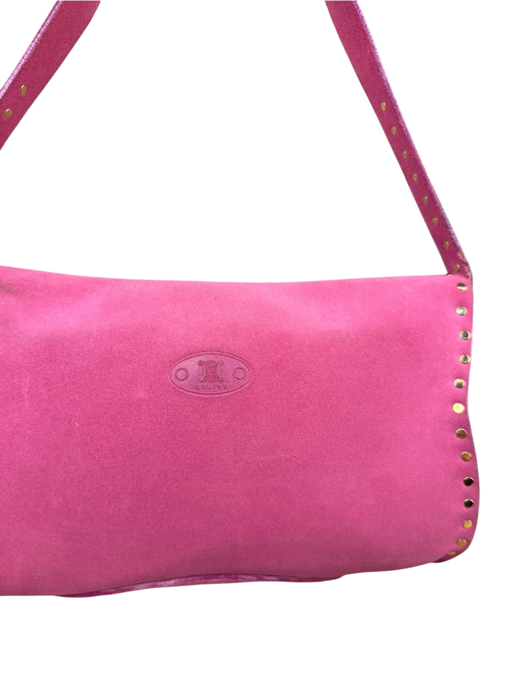Celine Vintage Pink Suede Poulbot Shoulder Bag