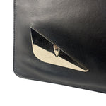 Fendi Black Leather Monsters Zip Clutch