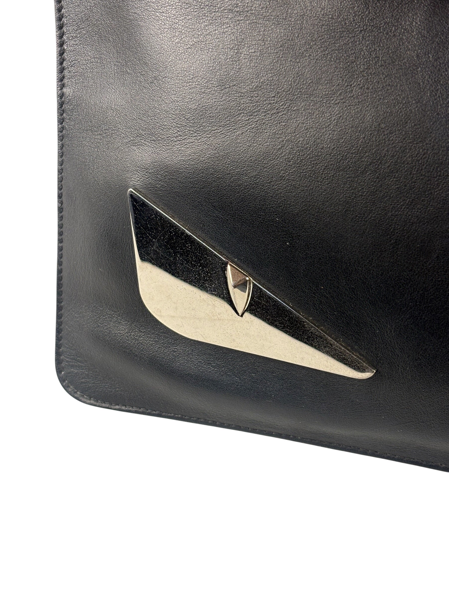 Fendi Black Leather Monsters Zip Clutch