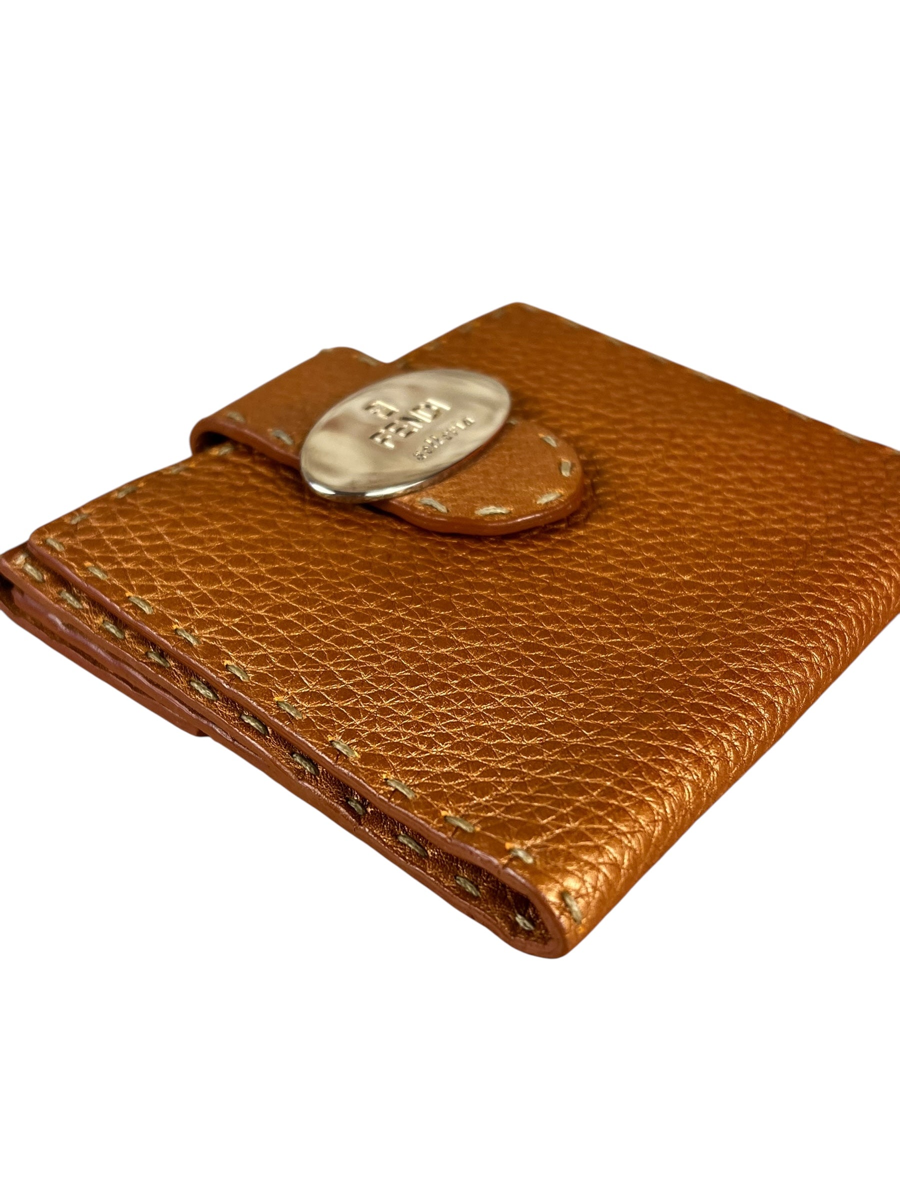 Fendi Bronze Bi-Fold Pebbled Leather Wallet