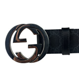 Gucci GG Supreme Black Interlocking Silver G Buckle Belt